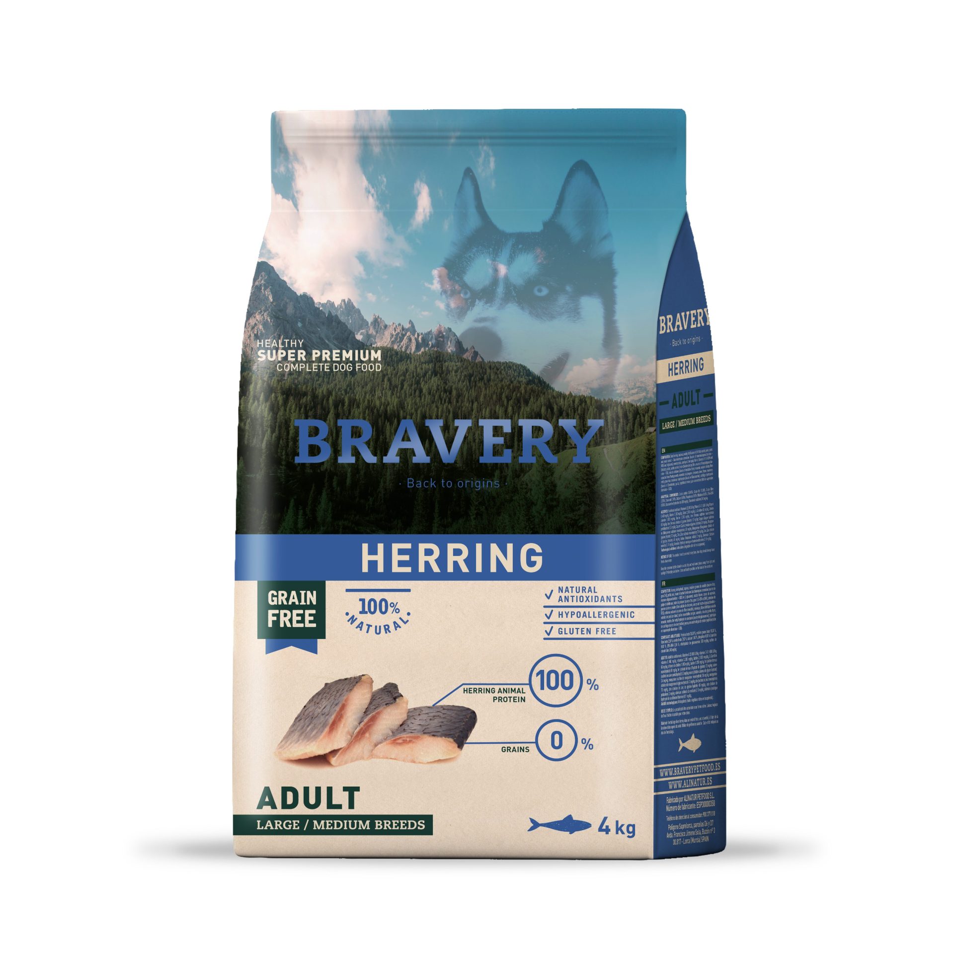 4PE040071 BRAVERY HERRING ADULT LARGE/MEDIUM BREEDS 4 KG - Imagen 1