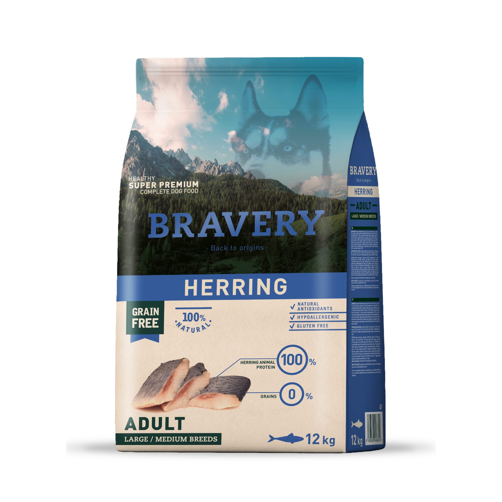 4PE120017 BRAVERY HERRING ADULT LARGE/MEDIUM BREEDS 12 KG - Imagen 1