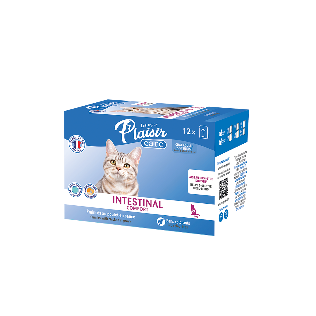 Care Intestinal-Comfort-Chunks-with-Chicken-in-gravy-12x85-gr PLAISIR CARE CHUNKS POUCH INTESTINAL COMFORT, 12 X 85 GR - Imagen 1