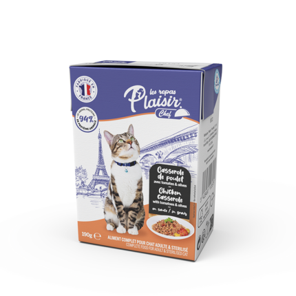 PLAISIR CHEF CAT CHICKEN CASSEROLE W/ TOMATOES&OLIVES, 190 GR